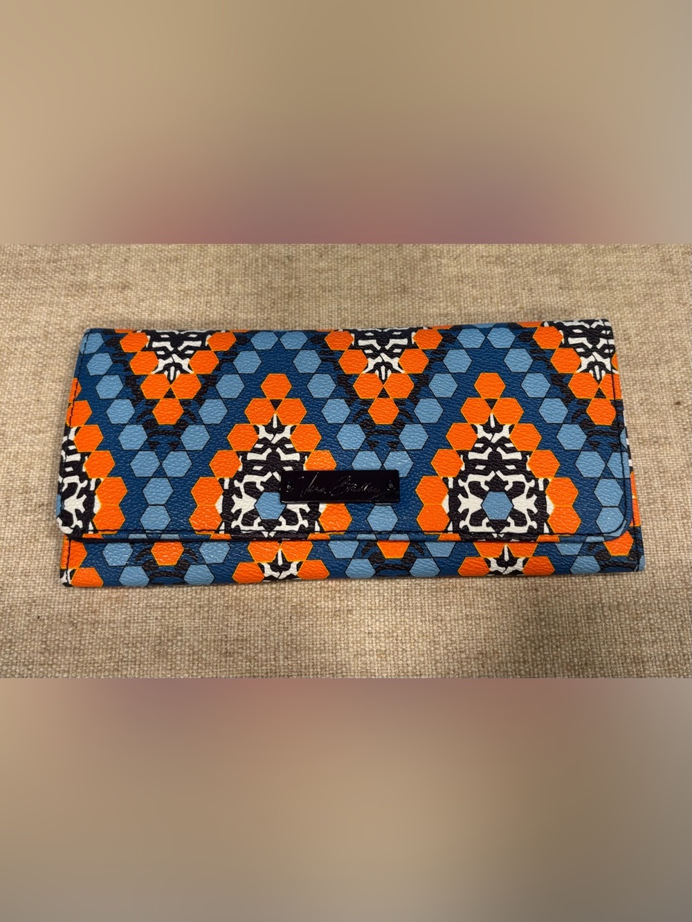 Vera Bradley Marrakesh Motifs Faux Leather Trifold Wallet Blue Orange